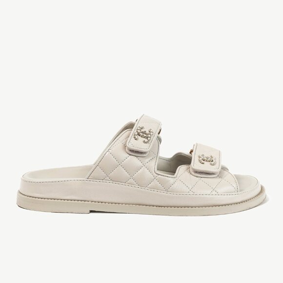 Chanel Light-Grey Lambskin Quilted CC Chain Velcro Dad Sandals - Picture 2 of 13